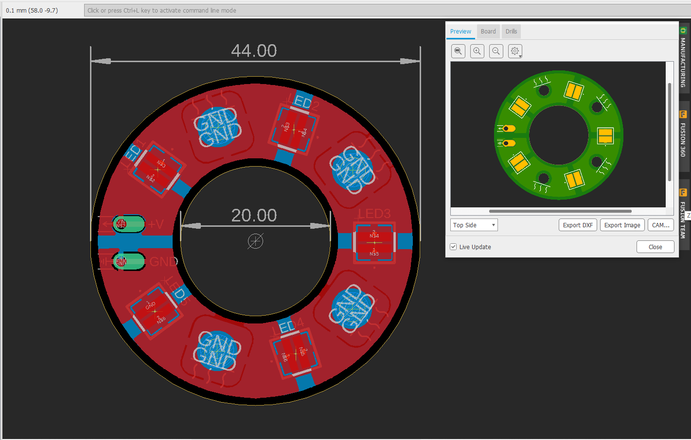 ring light top view with Gerber generated render